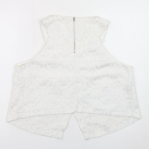 River Island Women's White Cropped Jacquard Sleeveless Blouse Size 18