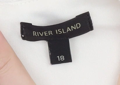 River Island Women's White Cropped Jacquard Sleeveless Blouse Size 18