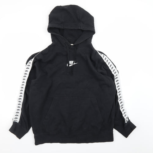 Nike Men’s Black Pullover Hoodie L Logo Tape Sportswear Fleece