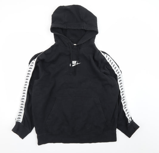 Nike Men’s Black Pullover Hoodie L Logo Tape Sportswear Fleece