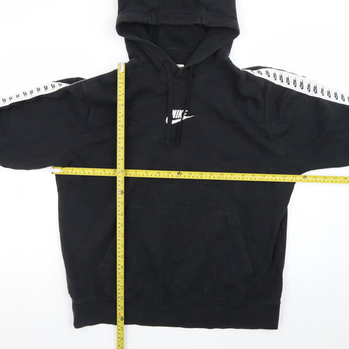 Nike Men’s Black Pullover Hoodie L Logo Tape Sportswear Fleece
