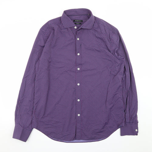 Bugatchi Men's Purple Geometric Shaped Fit Dress Shirt L Long Sleeve