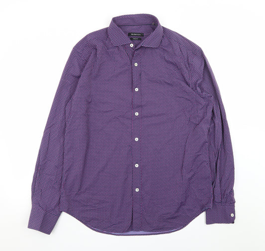 Bugatchi Men's Purple Geometric Shaped Fit Dress Shirt L Long Sleeve