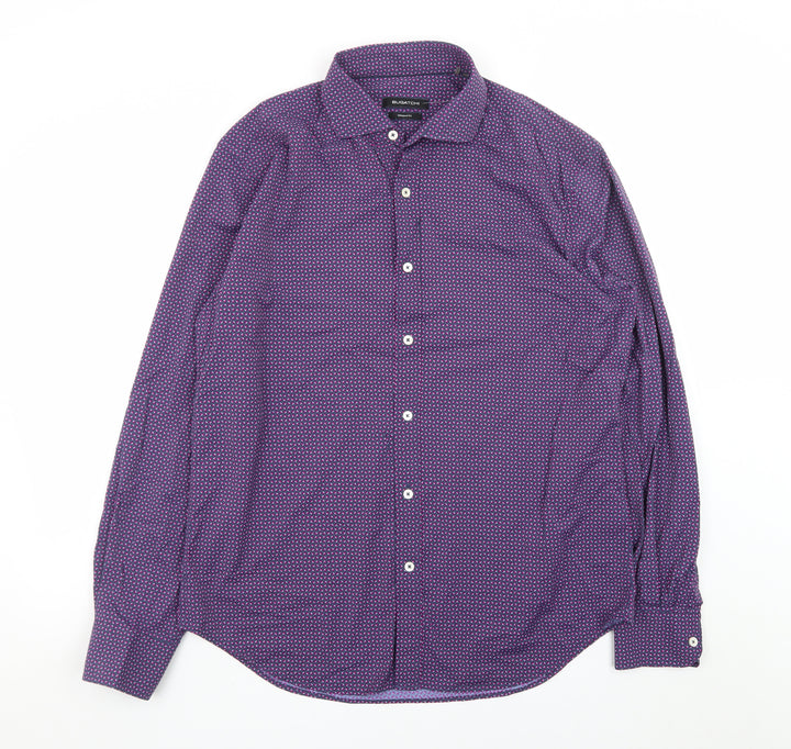 Bugatchi Men's Purple Geometric Shaped Fit Dress Shirt L Long Sleeve