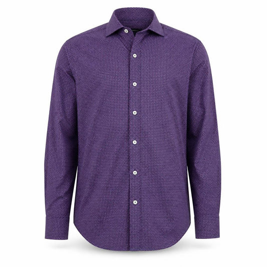 Bugatchi Men's Purple Geometric Shaped Fit Dress Shirt L Long Sleeve