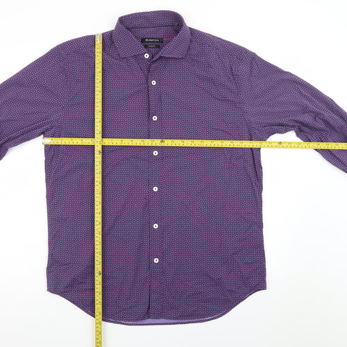 Bugatchi Men's Purple Geometric Shaped Fit Dress Shirt L Long Sleeve
