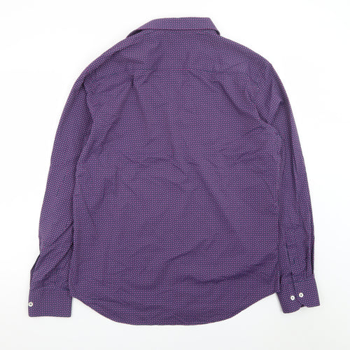Bugatchi Men's Purple Geometric Shaped Fit Dress Shirt L Long Sleeve