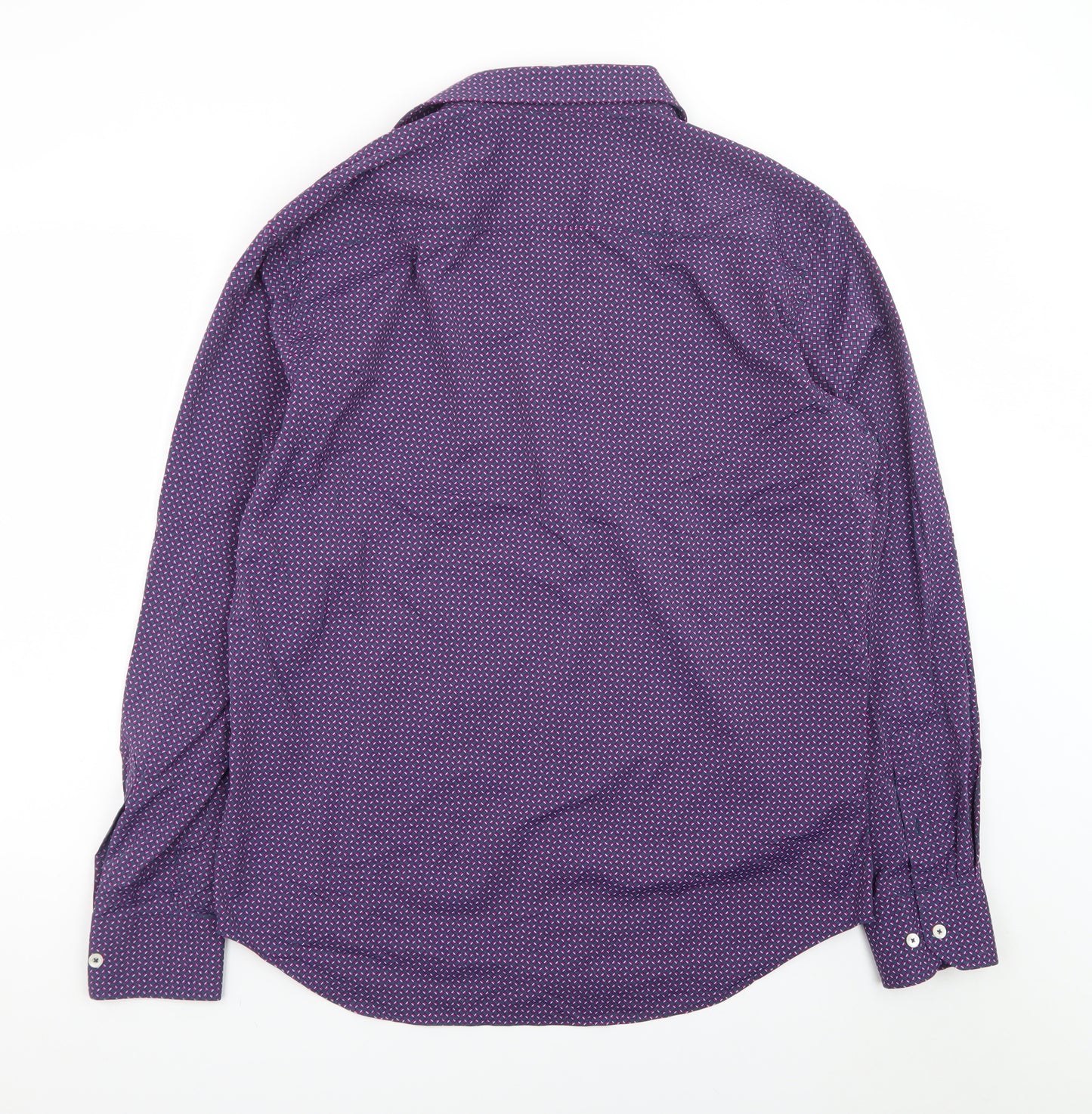 Bugatchi Men's Purple Geometric Shaped Fit Dress Shirt L Long Sleeve