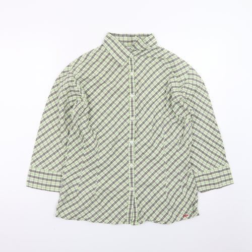 Paco Jeans Women's Green Check 3/4 Sleeve Cotton Button-Up Shirt M