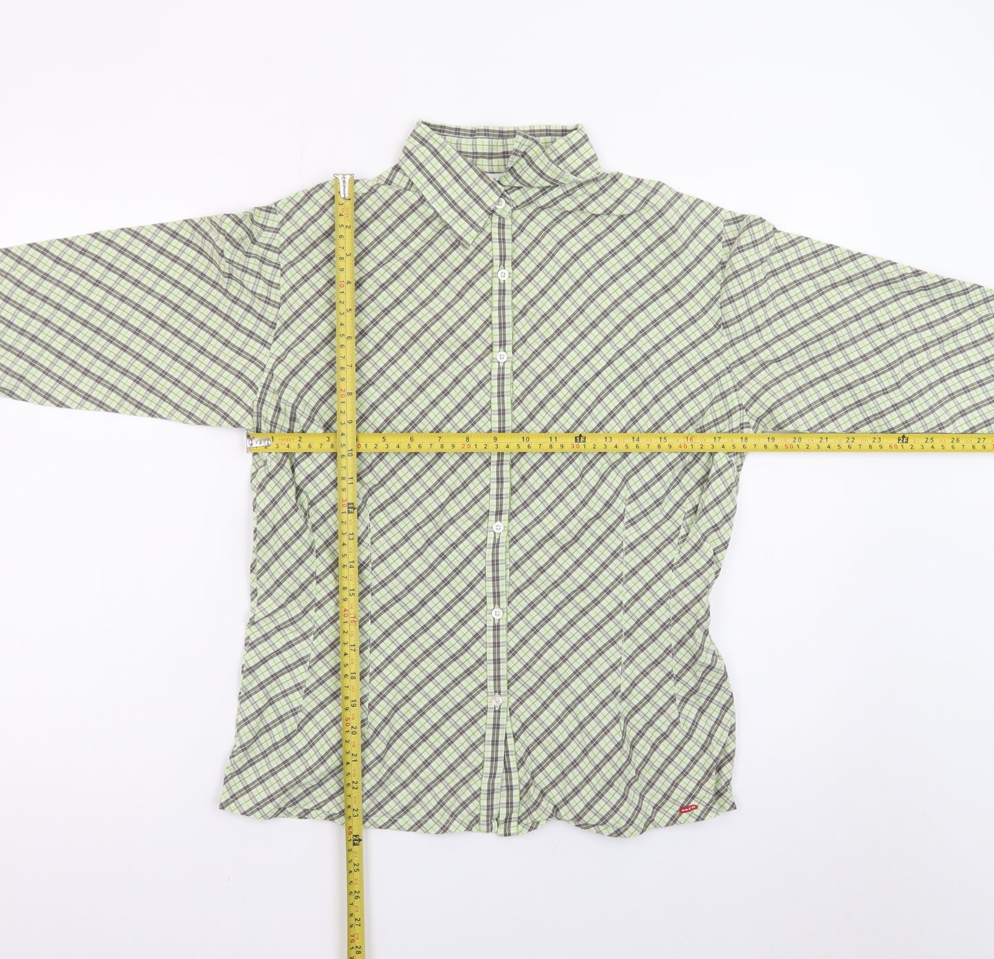 Paco Jeans Women's Green Check 3/4 Sleeve Cotton Button-Up Shirt M