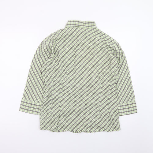 Paco Jeans Women's Green Check 3/4 Sleeve Cotton Button-Up Shirt M