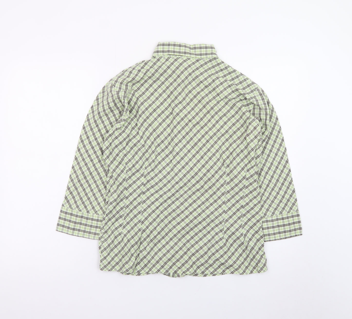 Paco Jeans Women's Green Check 3/4 Sleeve Cotton Button-Up Shirt M