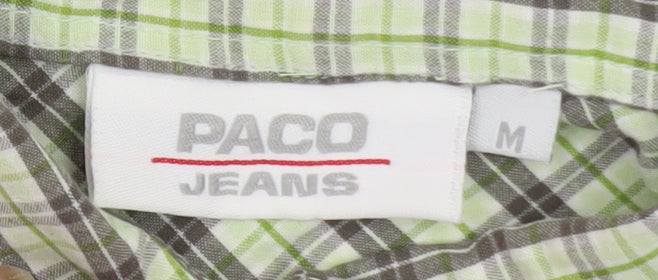 Paco Jeans Women's Green Check 3/4 Sleeve Cotton Button-Up Shirt M