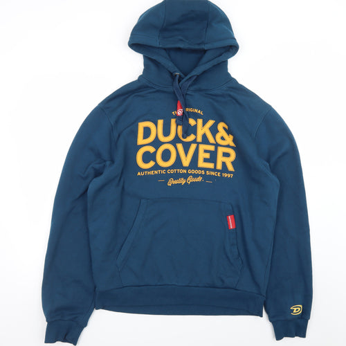 Duck & Cover Men's Blue XL Pullover Hoodie with Logo Print