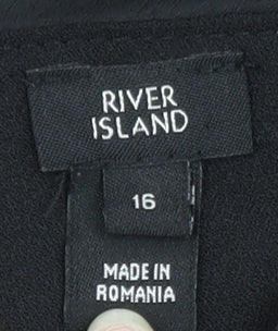 River Island Womens Black One Shoulder Satin Lace Trim Blouse Size 16