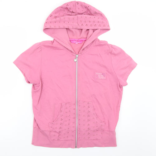 Debenhams Women Pink Zip Hoodie Tee Size 16 Cotton Short Sleeve