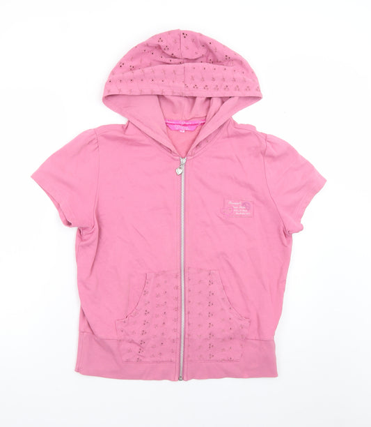 Debenhams Women Pink Zip Hoodie Tee Size 16 Cotton Short Sleeve