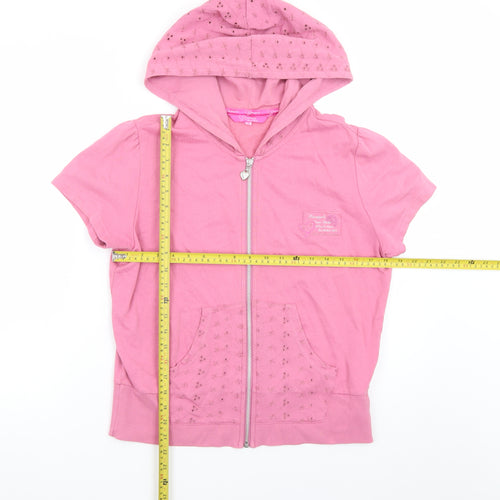 Debenhams Women Pink Zip Hoodie Tee Size 16 Cotton Short Sleeve