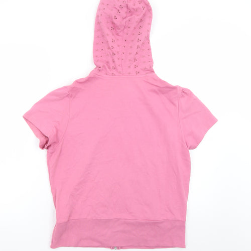 Debenhams Women Pink Zip Hoodie Tee Size 16 Cotton Short Sleeve