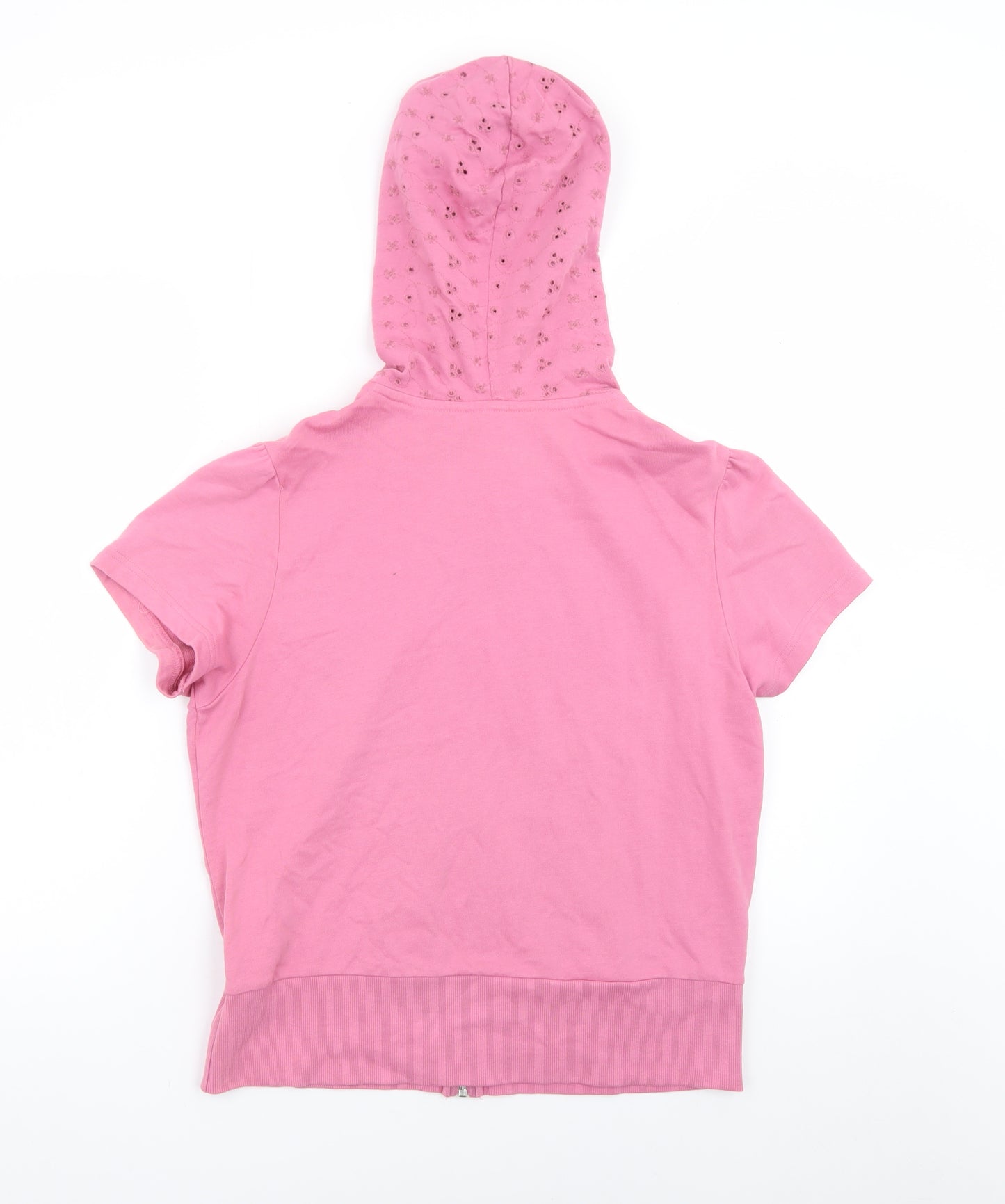 Debenhams Women Pink Zip Hoodie Tee Size 16 Cotton Short Sleeve