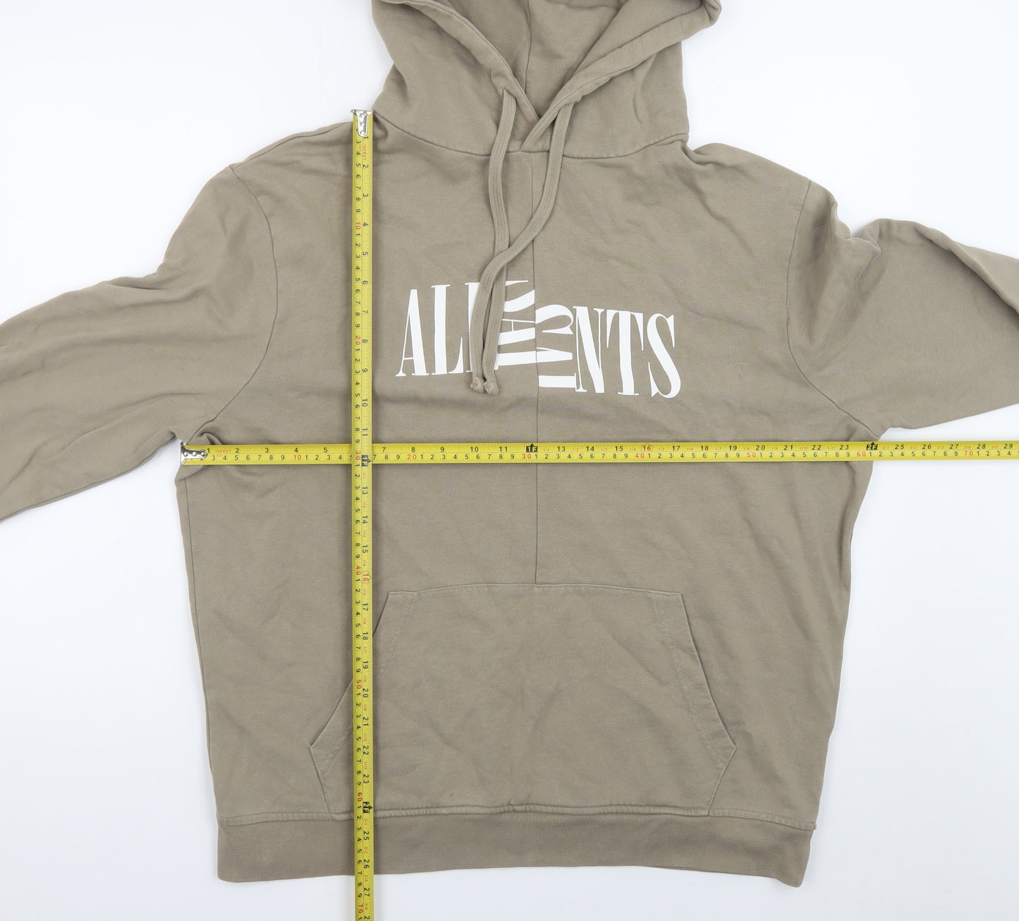 AllSaints Men's Beige Hoodie Medium Pullover Logo Cotton Sweatshirt