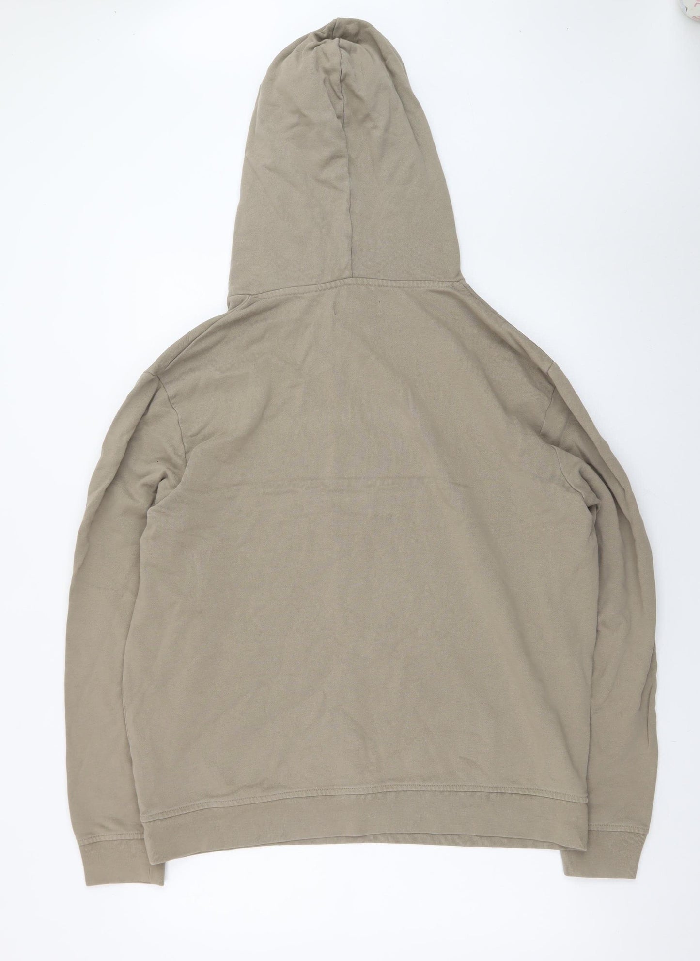 AllSaints Men's Beige Hoodie Medium Pullover Logo Cotton Sweatshirt