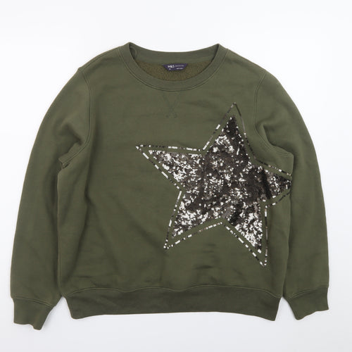 Marks and Spencer Women Khaki Sequin Star Pullover Sweatshirt Size 16