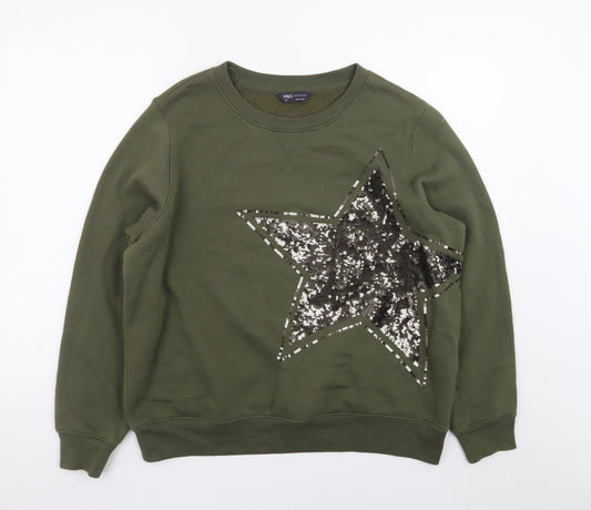 Marks and Spencer Women Khaki Sequin Star Pullover Sweatshirt Size 16