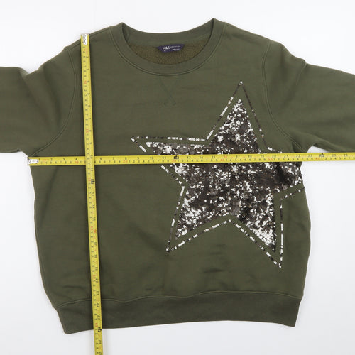 Marks and Spencer Women Khaki Sequin Star Pullover Sweatshirt Size 16