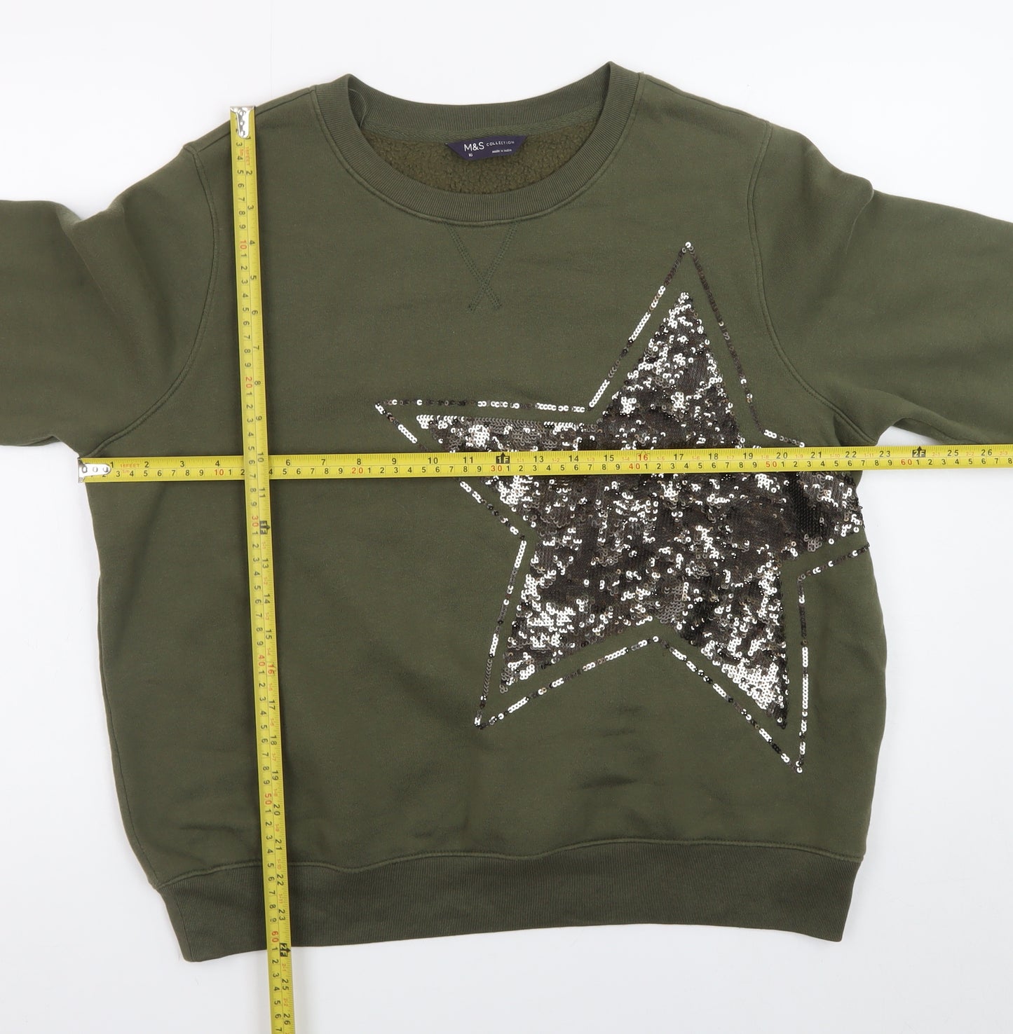 Marks and Spencer Women Khaki Sequin Star Pullover Sweatshirt Size 16