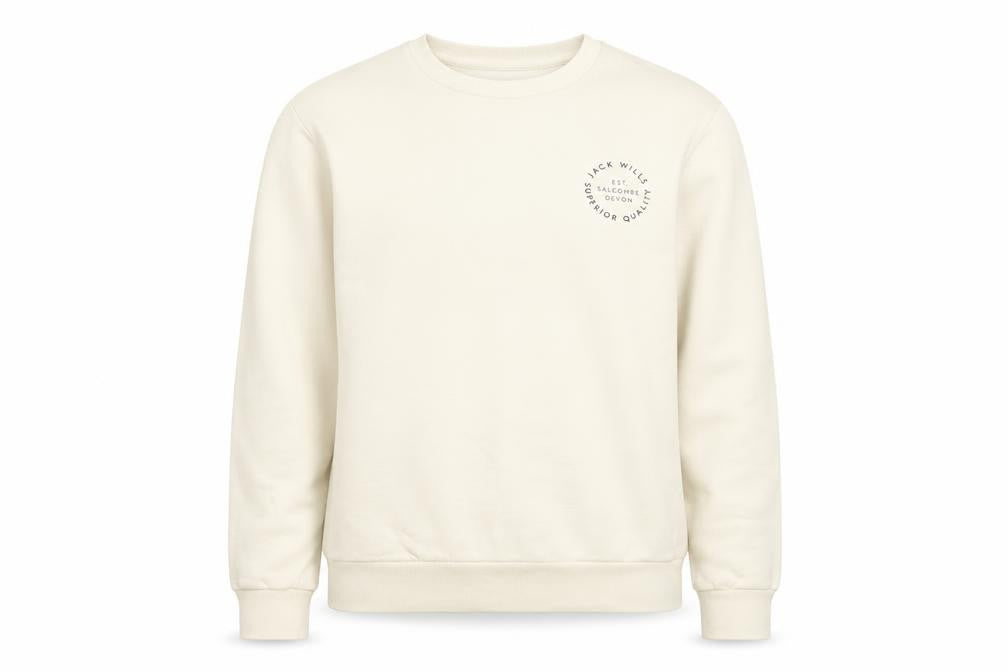 Front view of Jack Wills Women's Ivory Crew Neck Pullover Sweatshirt S