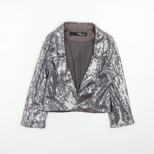 Jane Norman Women Silver Sequin Cropped Blazer Size 8 Party Jacket