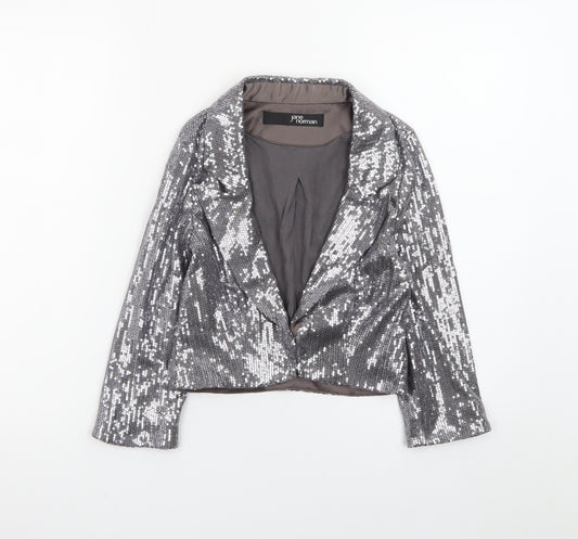 Jane Norman Women Silver Sequin Cropped Blazer Size 8 Party Jacket