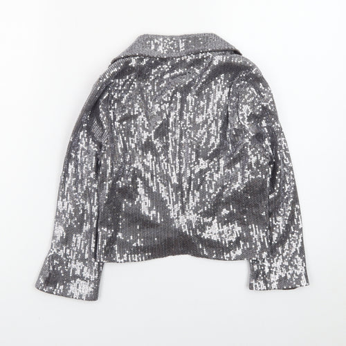 Jane Norman Women Silver Sequin Cropped Blazer Size 8 Party Jacket
