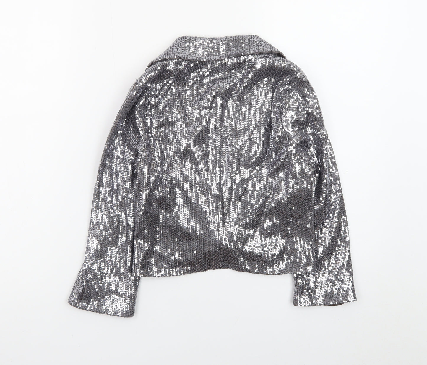 Jane Norman Women Silver Sequin Cropped Blazer Size 8 Party Jacket