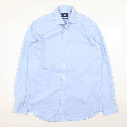 Moss 1851 Men's Blue Tailored Fit Long Sleeve Formal Dress Shirt 2XL