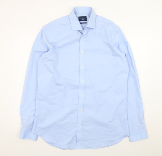 Moss 1851 Men's Blue Tailored Fit Long Sleeve Formal Dress Shirt 2XL