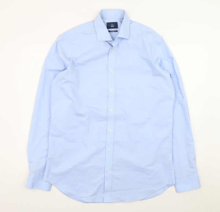 Moss 1851 Men's Blue Tailored Fit Long Sleeve Formal Dress Shirt 2XL