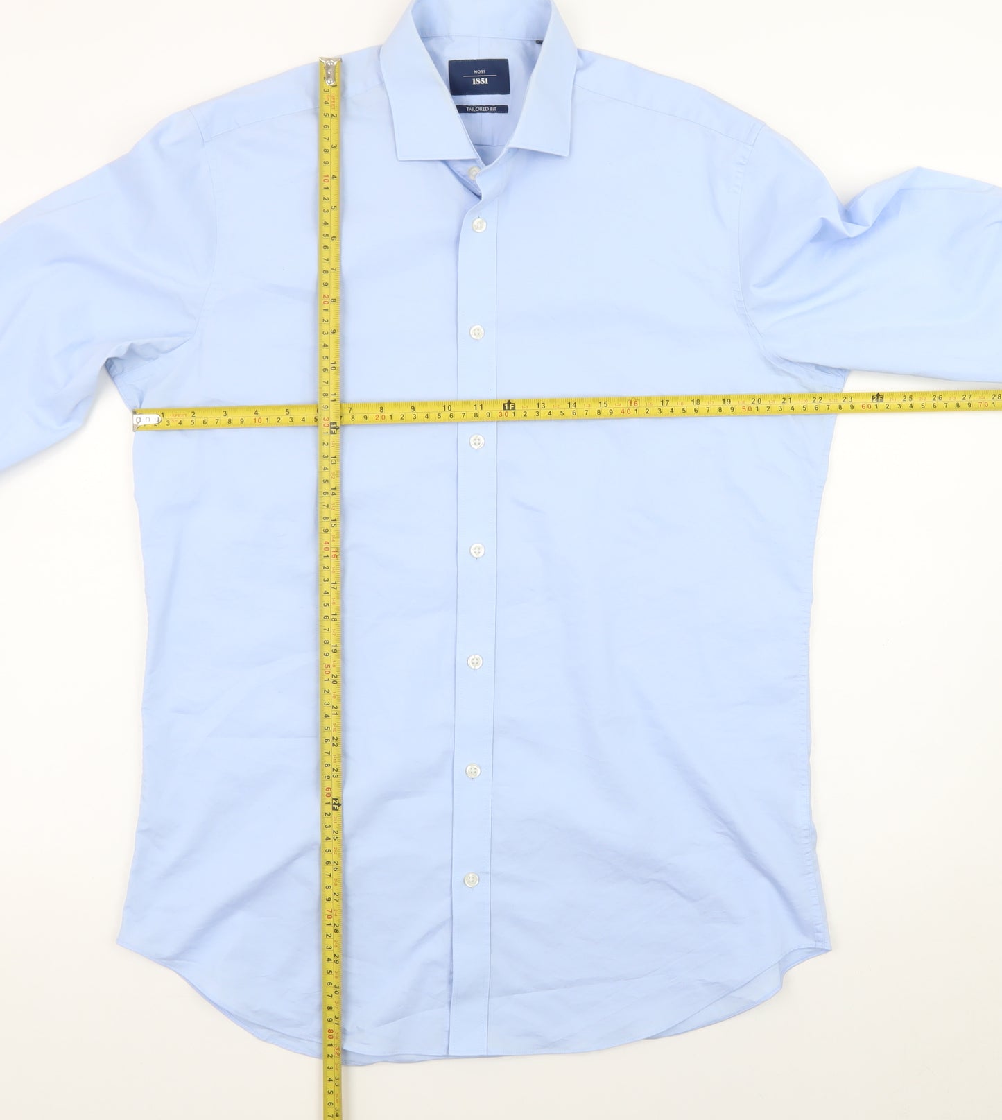 Moss 1851 Men's Blue Tailored Fit Long Sleeve Formal Dress Shirt 2XL
