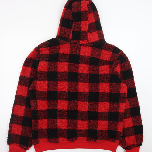 Brave Soul Men’s Red Check Hooded Fleece Pullover Hoodie L