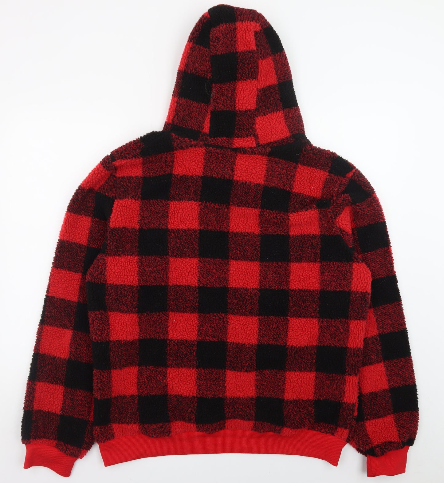 Brave Soul Men’s Red Check Hooded Fleece Pullover Hoodie L