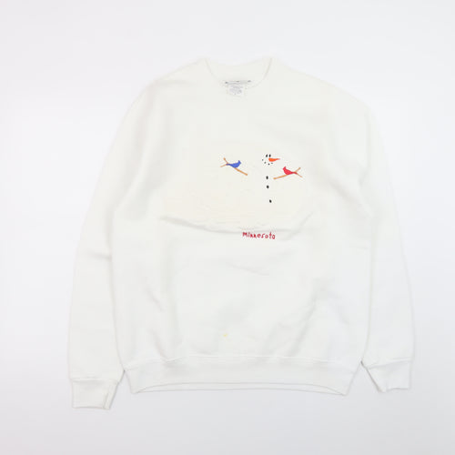 Lee Women White Minnesota Snowman Heavyweight Sweatshirt M