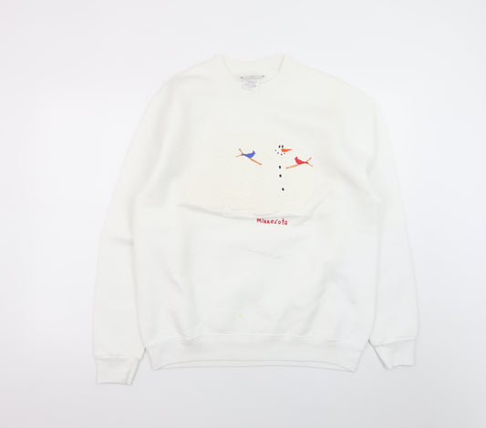 Lee Women White Minnesota Snowman Heavyweight Sweatshirt M