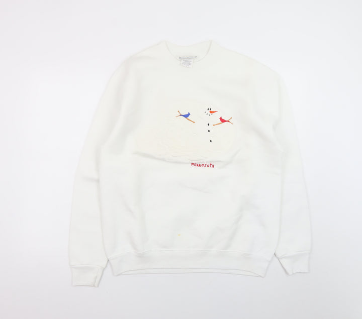 Lee Women White Minnesota Snowman Heavyweight Sweatshirt M