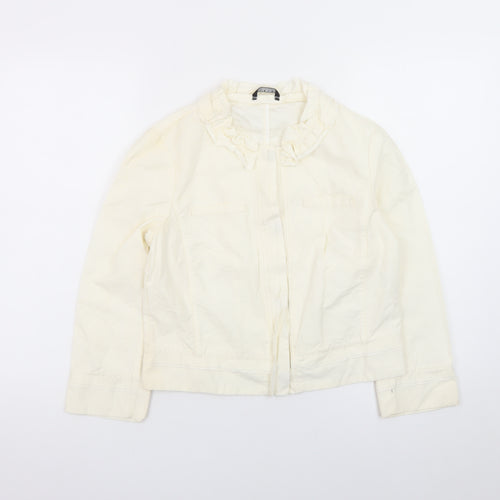 Sisley Women Ivory Ruffle Collared Long Sleeve Cotton Linen Blouse Size 14