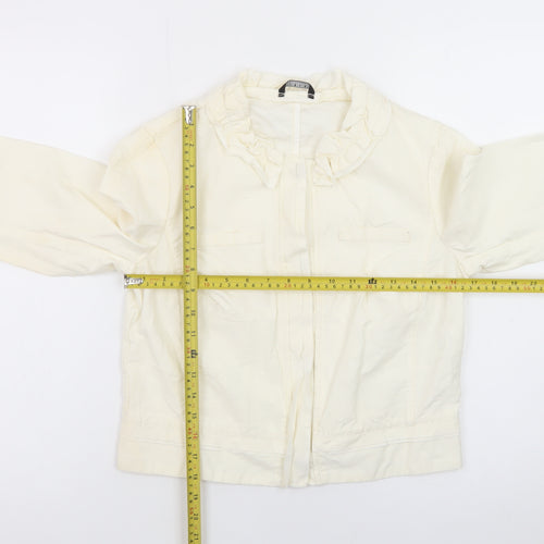 Sisley Women Ivory Ruffle Collared Long Sleeve Cotton Linen Blouse Size 14