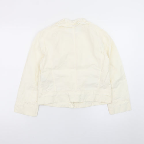 Sisley Women Ivory Ruffle Collared Long Sleeve Cotton Linen Blouse Size 14