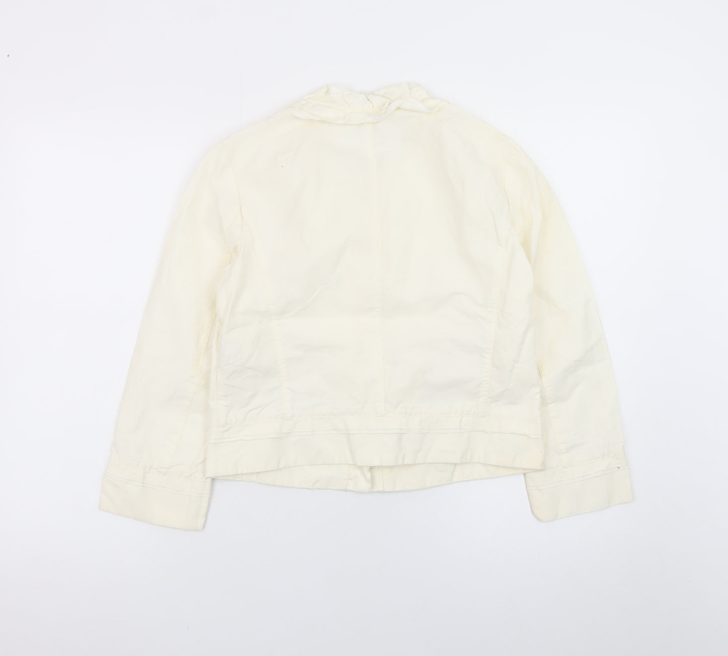 Sisley Women Ivory Ruffle Collared Long Sleeve Cotton Linen Blouse Size 14