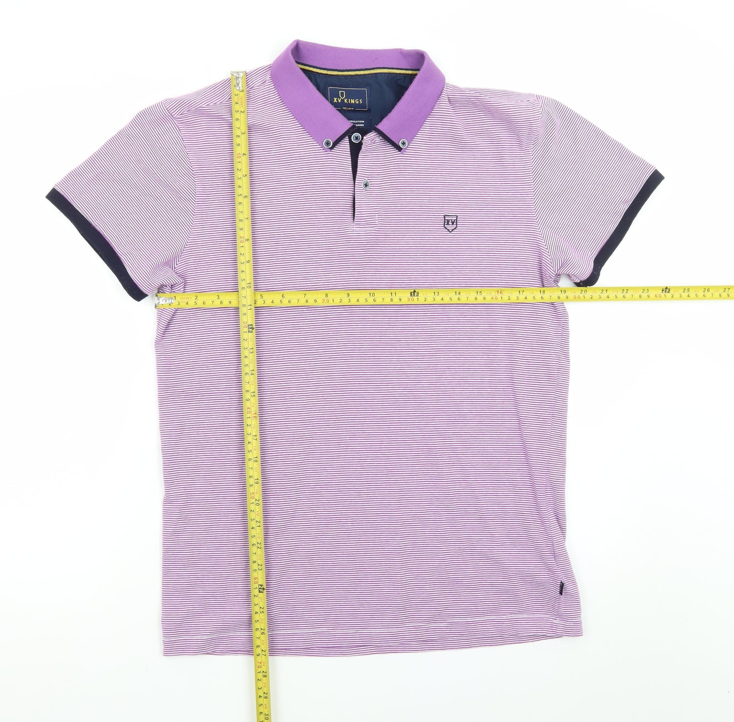 XV Kings Men's Purple Striped Short Sleeve Polo Shirt Size L