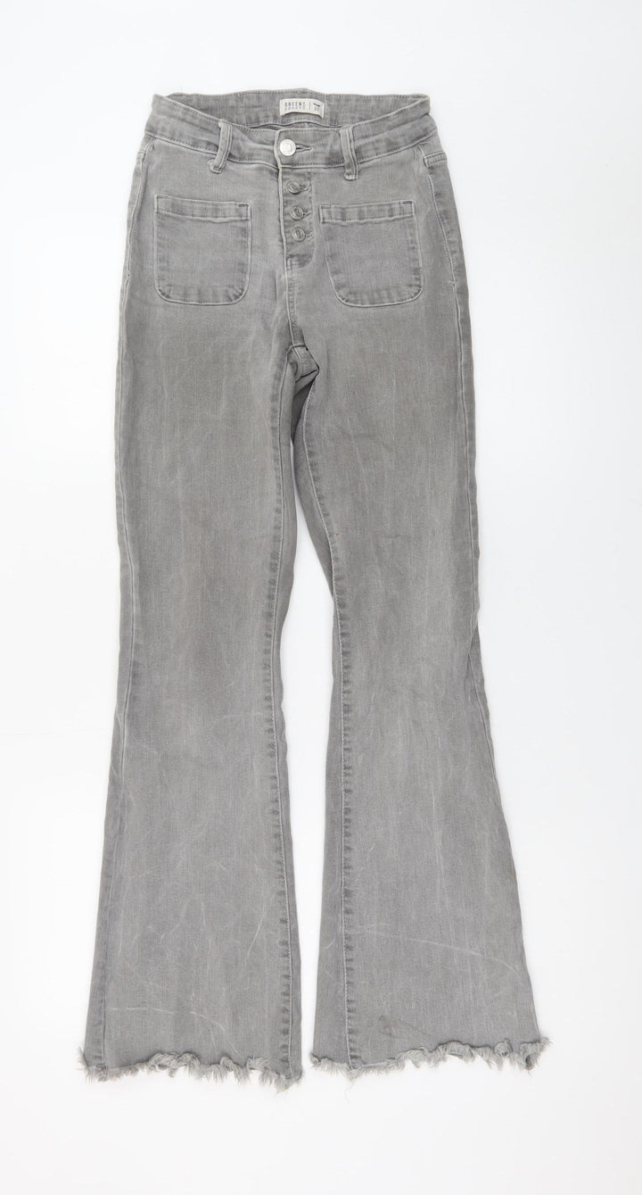 Green Coast Women’s Grey Flared High Rise Button Denim Jeans Size 32